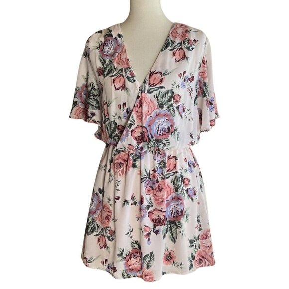 Mimi Chica Dresses & Skirts - Mimi Chica Womens Surplice Neck Floral Print Mini Dress Size M